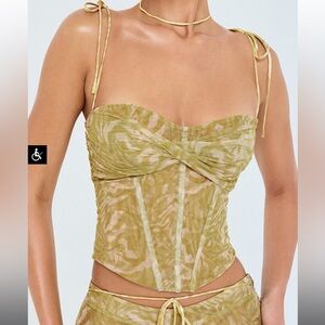 MISTRESS ROCKS OLIVE PRINT TWISTED CORSET sz S